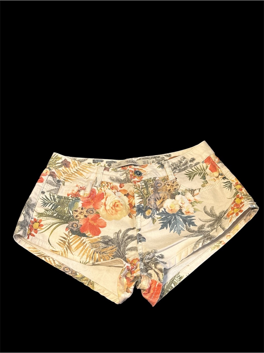 Zara Floral High-Waist Shorts - Cream, Orange, Green, Blue